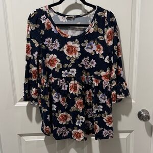Floral Print Navy Blouse